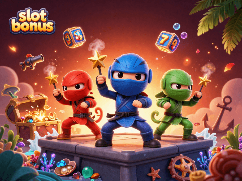 Experience the thrill of winning with slot bonus in this vibrant 3D casino scene.