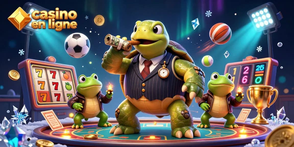 Jouer à des jeux captivants de casino en ligne avec un personnage principal accrocheur au milieu de l'illustration.