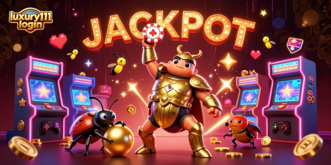 Experience exciting gameplay with luxury111 login while witnessing a cartoon beetle in a casino-themed adventure.