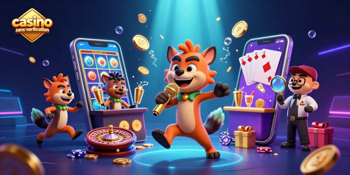 Jouez dans un casino sans vérification avec des hyènes animées dans une scène ludique.
