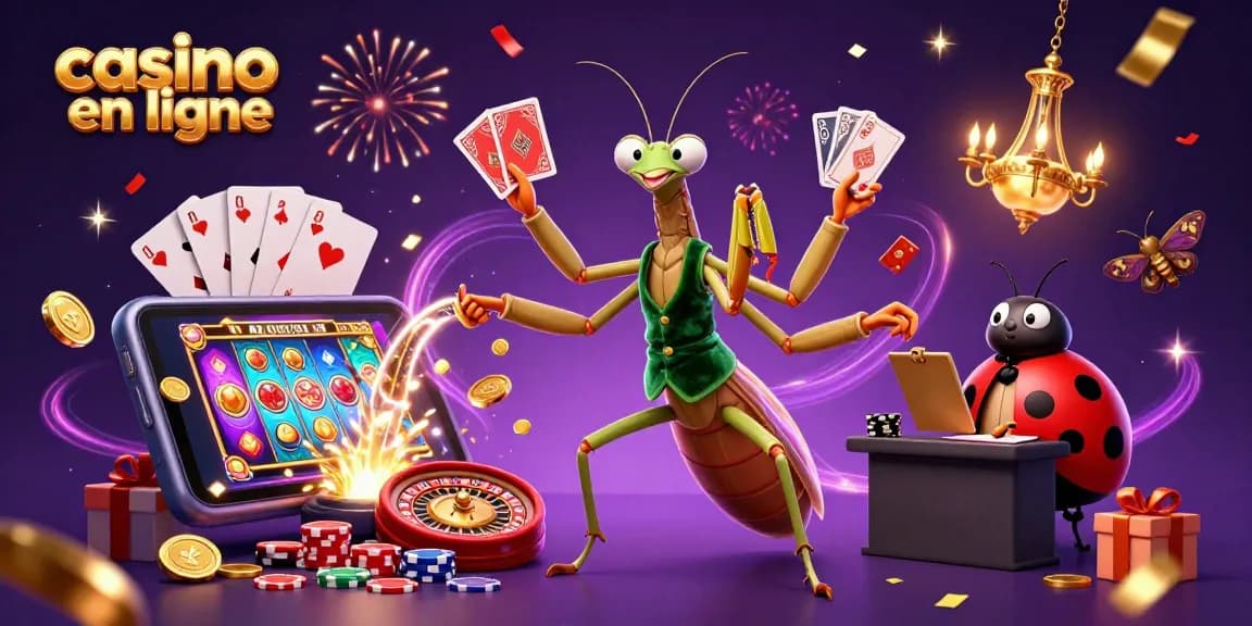 Jouer à des jeux de casino en ligne avec une scène colorée et festive.