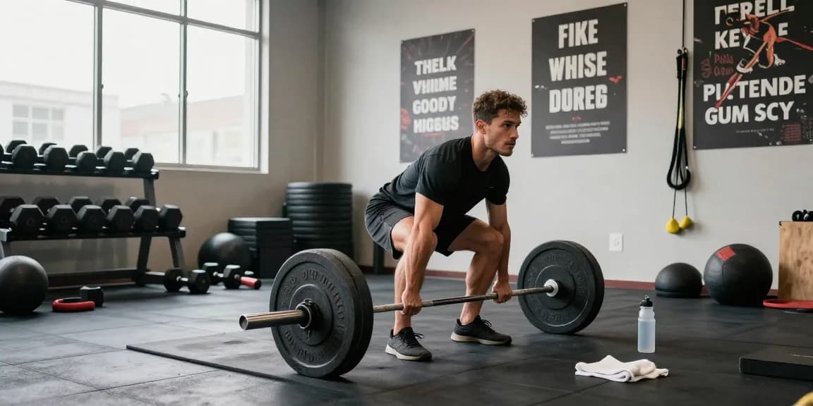 Athlete lifting weights in the Deus Medical Shop gym, showcasing dedication and strength.