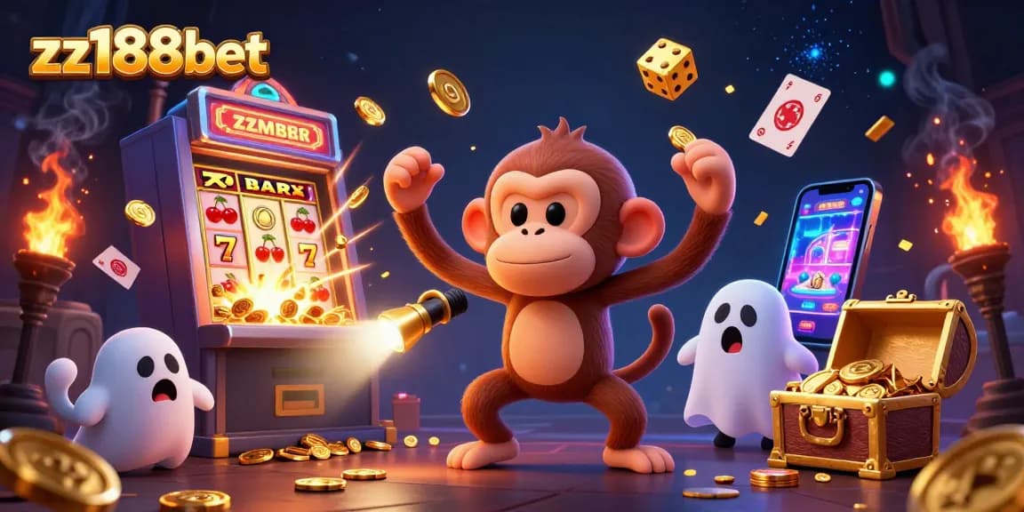 Experience thrilling gaming with zz188bet as the mischievous monkey and ghost-hunter puppy explore a haunted casino.