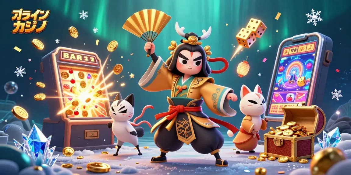 オンラインカジノの魅力を引き出すキャラクターが揃った華やかなイラスト。