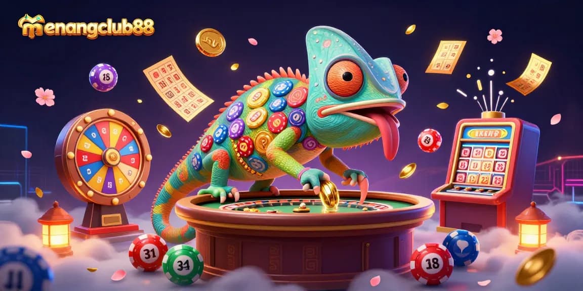 Experience the excitement of menangclub88 with a colorful digital casino scene filled with dynamic game elements.