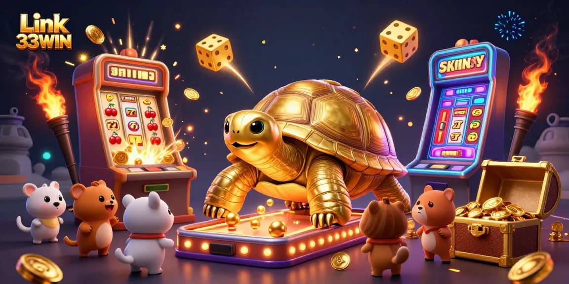 Experience thrilling gameplay at Link 33WIN with a vibrant 3D casino scene filled with excitement and dynamic action.