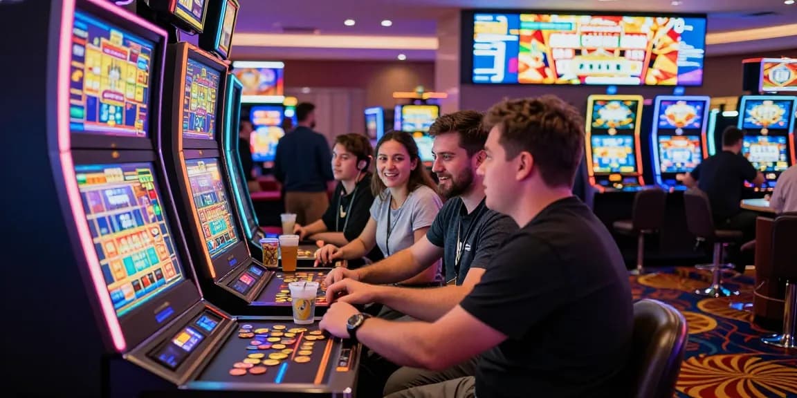 Players engaging in slot deposit 5k games at a lively casino with vibrant atmosphere and excitement.