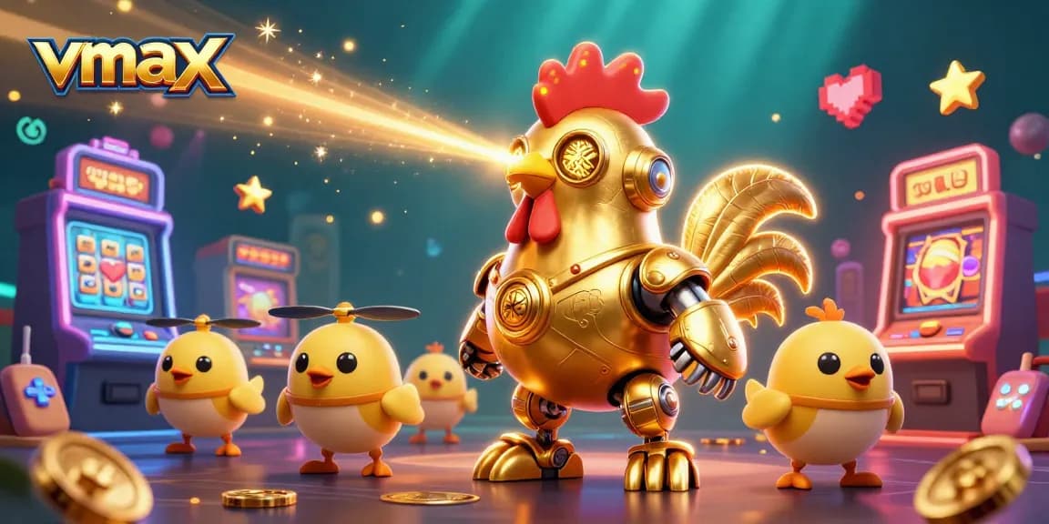 Enjoy thrilling slots at vmax casino with a laser-shooting golden rooster robot!