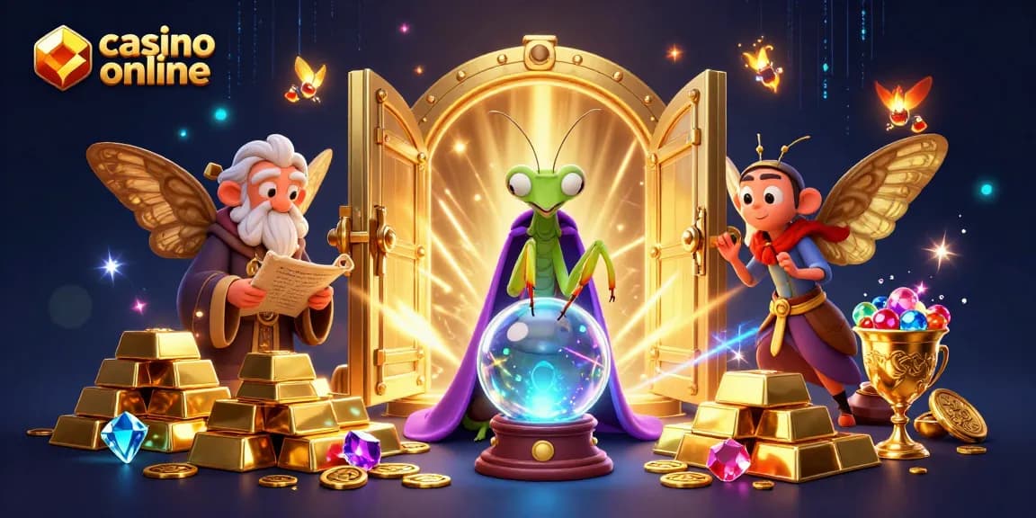 Scopri i migliori giochi nei casinò online con questa illustrazione unica e vibrante che rappresenta una scena magica.