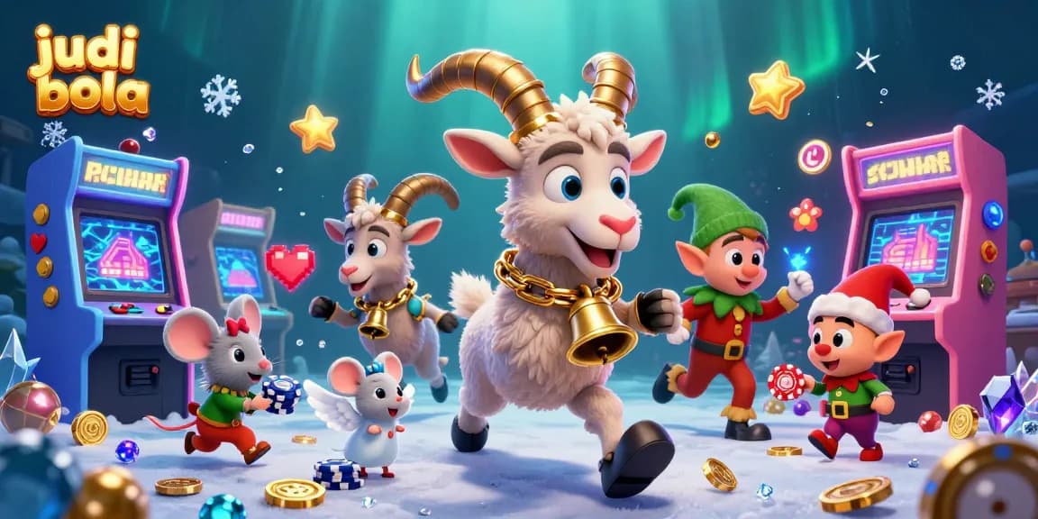 Engage in judi bola with a lively casino scene showcasing characters and festive gaming elements.