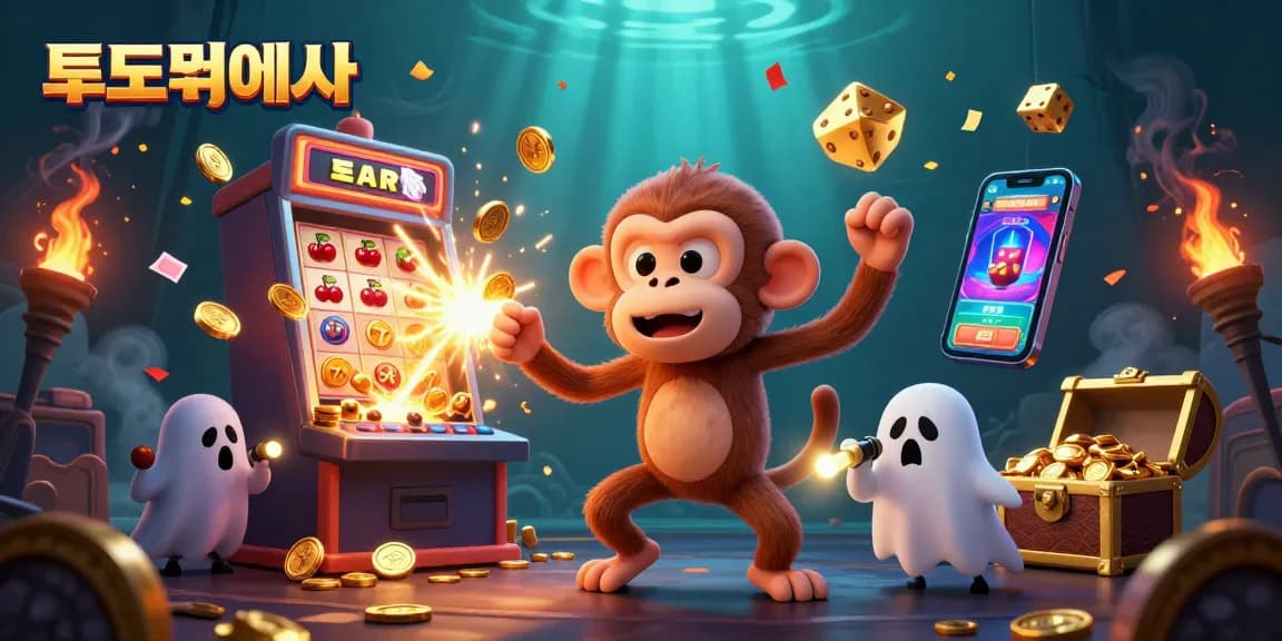Experience excitement at a 토토사이트 with a magical poltergeist monkey and treasure-filled casino scene.