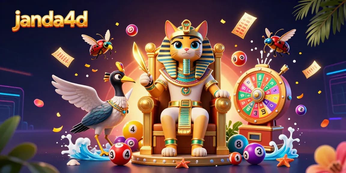 Janda4D menghadirkan momen seru dengan kucing firaun dan elemen permainan lotere yang berwarna-warni.