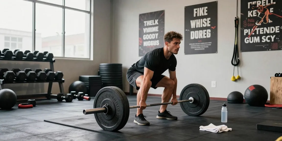 Athlete lifting weights in the Deus Medical Shop gym, showcasing dedication and strength.