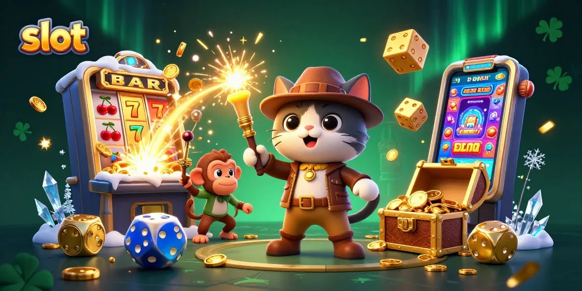 Spin the slot reels to unlock treasures in this thrilling casino adventure illustration.