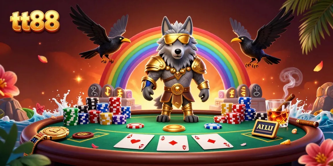 Engage in thrilling gameplay with tt88, featuring Odin and ravens in a vibrant casino scene.