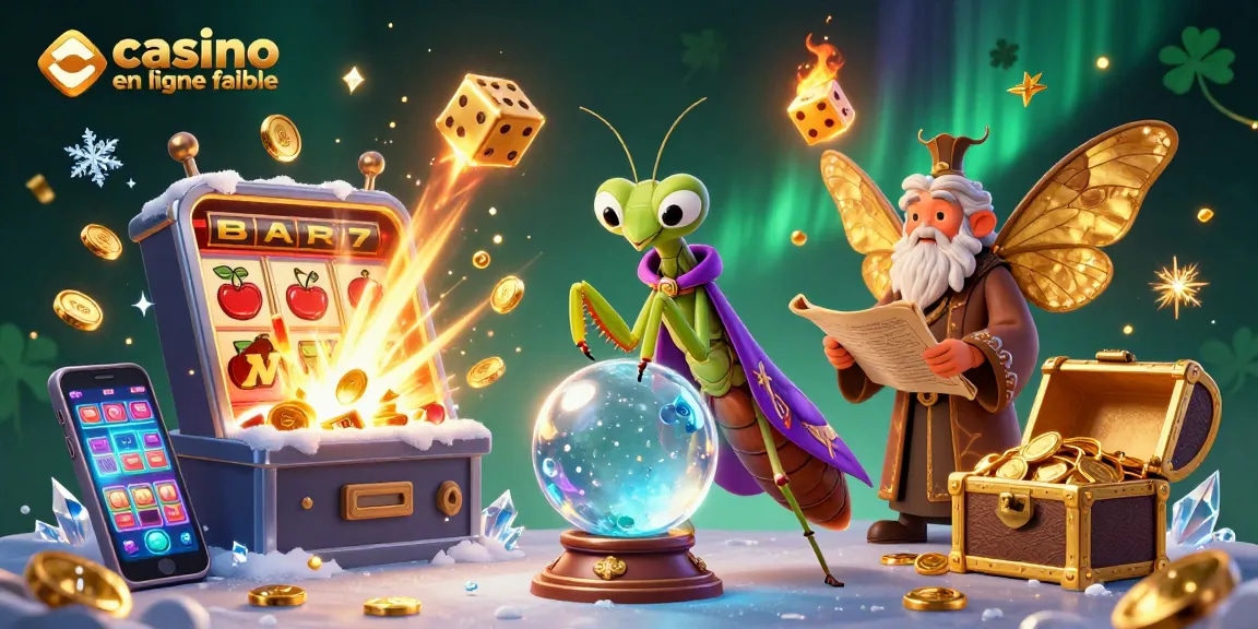 Plongez dans l'univers du casino en ligne fiable avec une illustration captivante de créatures mystiques et des éléments de jeux d'argent.