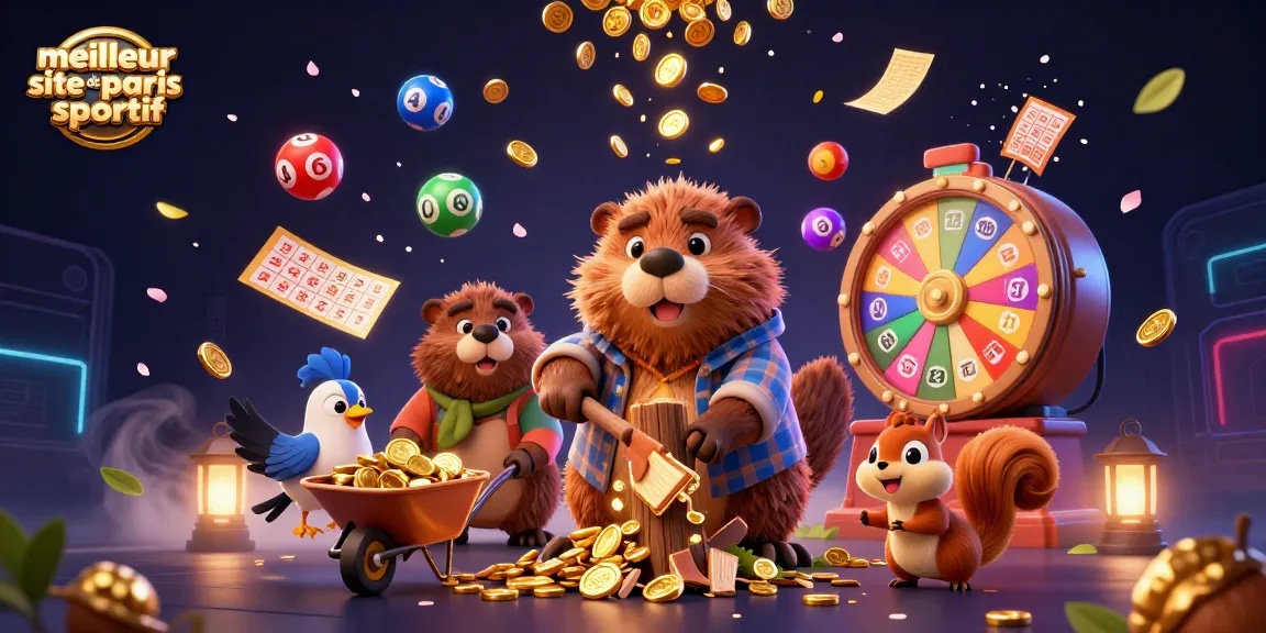 Les personnages animés célèbrent le meilleur site de paris sportif avec des jeux de loterie dynamiques.