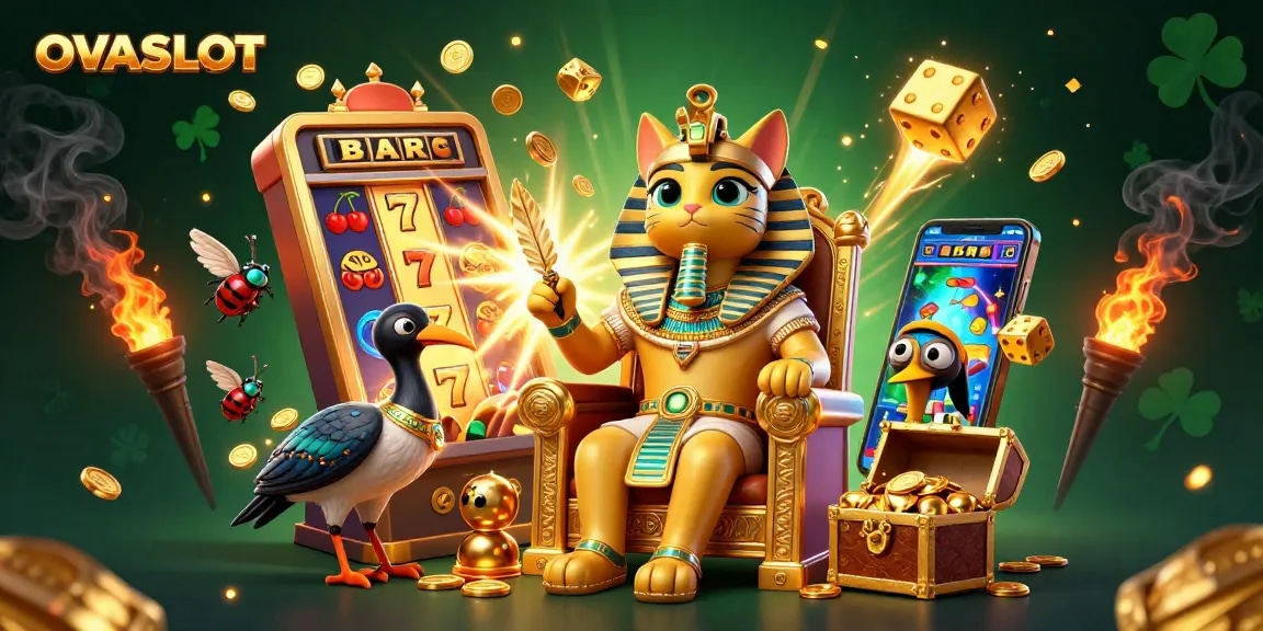 Experience the thrill of slots at OVASLOT with vibrant gaming elements and dynamic characters.