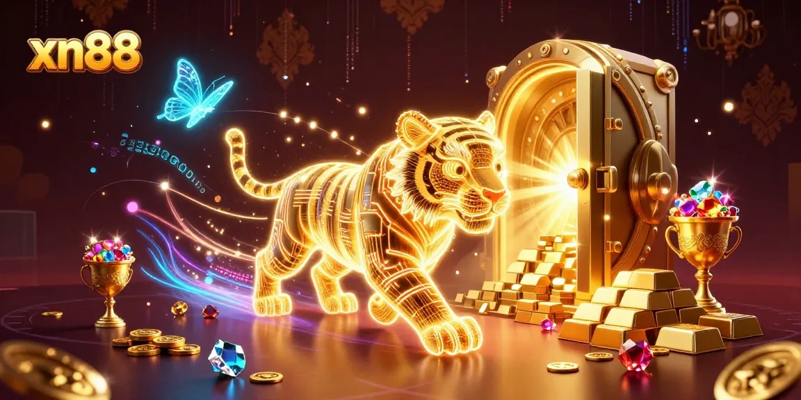 Experience thrilling gameplay at xn88 casino with vibrant neon casino elements and a golden tiger.