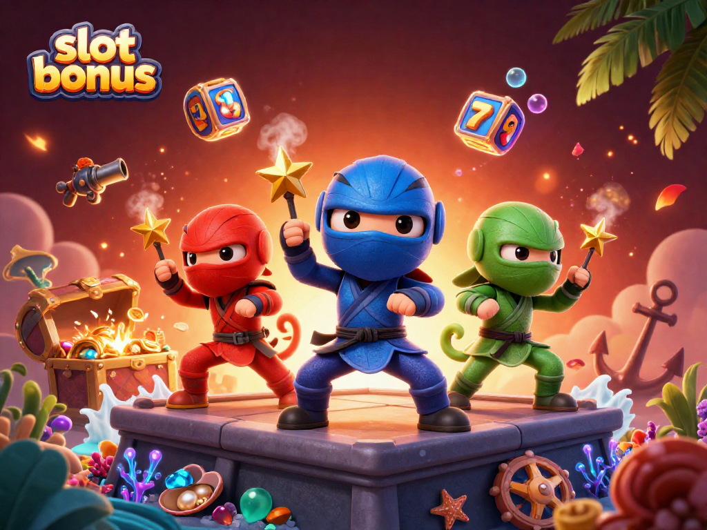 Experience the thrill of winning with slot bonus in this vibrant 3D casino scene.