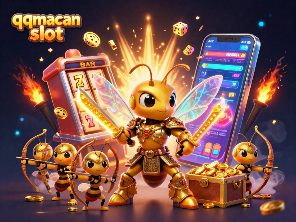 Experience the excitement of qqmacan slot with dynamic casino elements and vibrant characters in a stunning 3D scene.