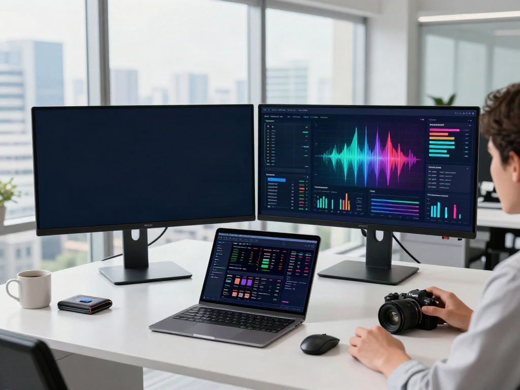 Twelve Data alternative on a professional trading desk showing crypto data and market analysis tools in a modern office setting.