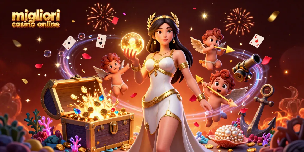 Interagisci con i migliori casino online in una scena vibrante ultra-dettagliata con una dea greca e cherubini di Cupido.