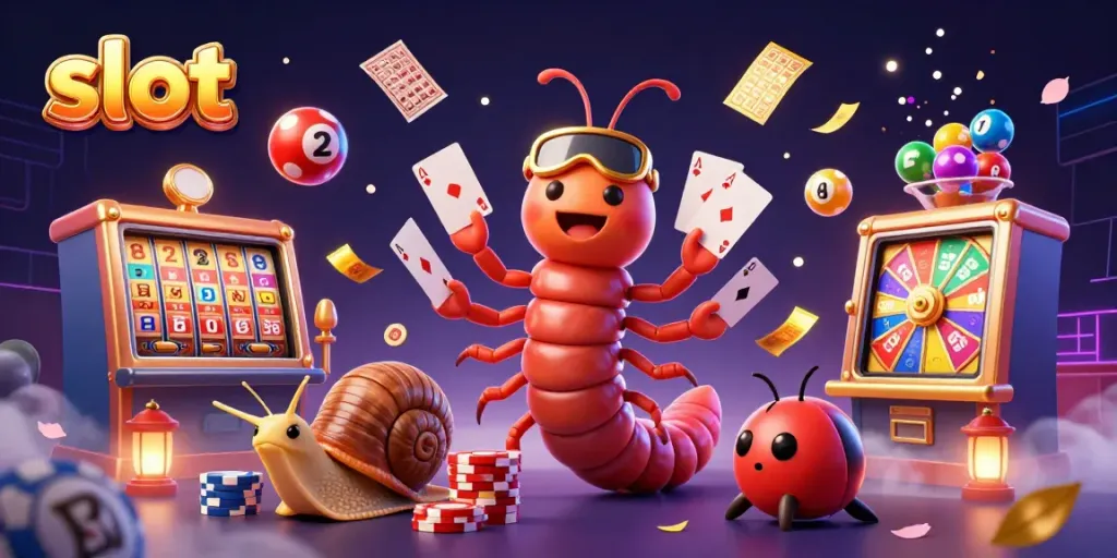 Experience thrilling slot gameplay with a colorful 3D casino scene featuring dynamic characters and lively game elements.