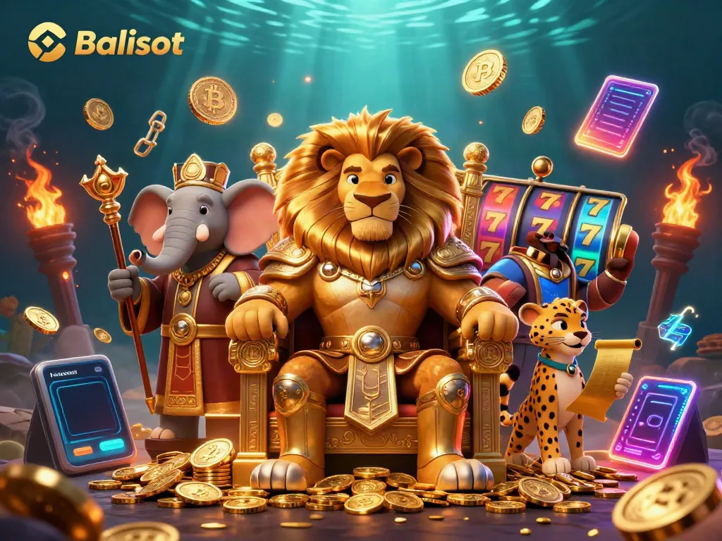 Experience Balislot's thrilling slot atmosphere with a lion king, elephant advisor, and cheetah messenger.