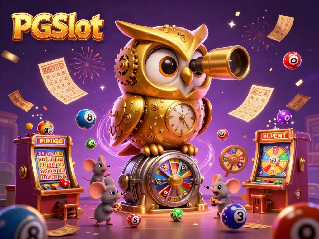 Experience the thrill of PGSlot with vibrant characters and dynamic lottery elements in an engaging casino scene.