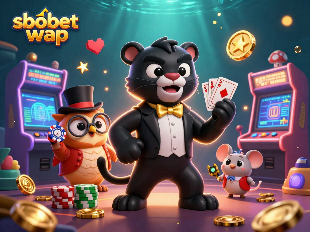Experience sbobet wap excitement with a stylish panther dealing cards and vibrant casino elements.