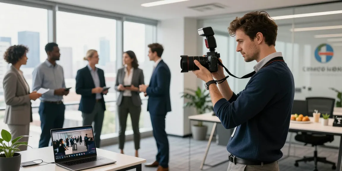 Fotografo aziendale Milano che cattura un evento corporate in un moderno ufficio.