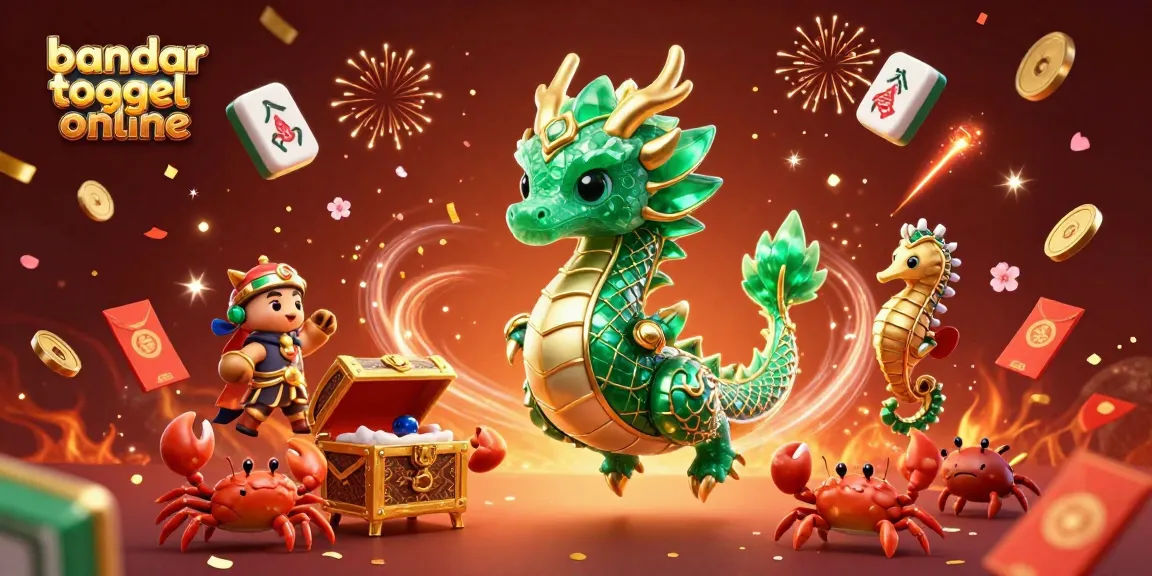 Experience the excitement of bandar togel online with vibrant characters, coins, and festive decorations in this 3D illustration.