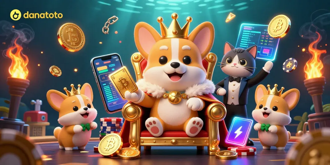 Engage with danatoto's vibrant 3D scene showcasing crypto and casino elements for players.