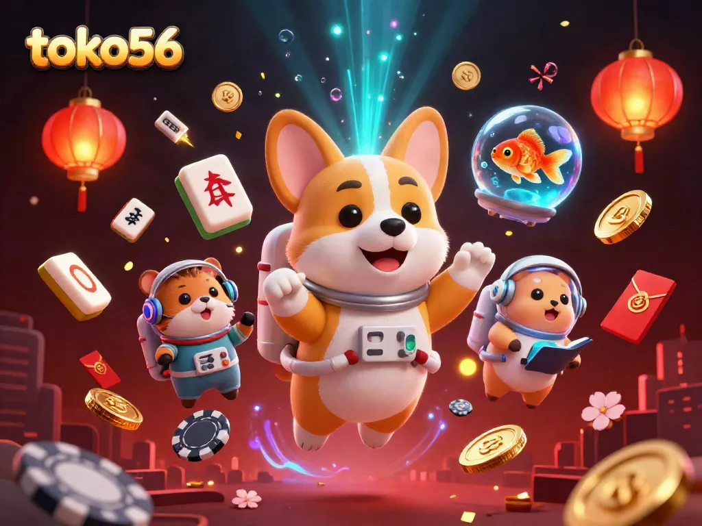Menangkan permainan kasino dengan toko56 yang mempesona dalam ilustrasi 3D ceria.