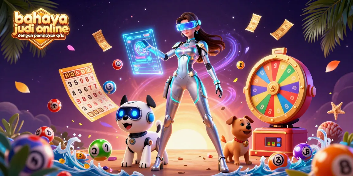 Engaging scene depicting the dangers of online gambling with QRIS payments, featuring vibrant casino elements.