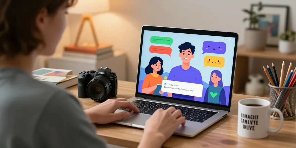 Engaging with Crush on AI in a cozy home office, colorful chat interactions on screen.