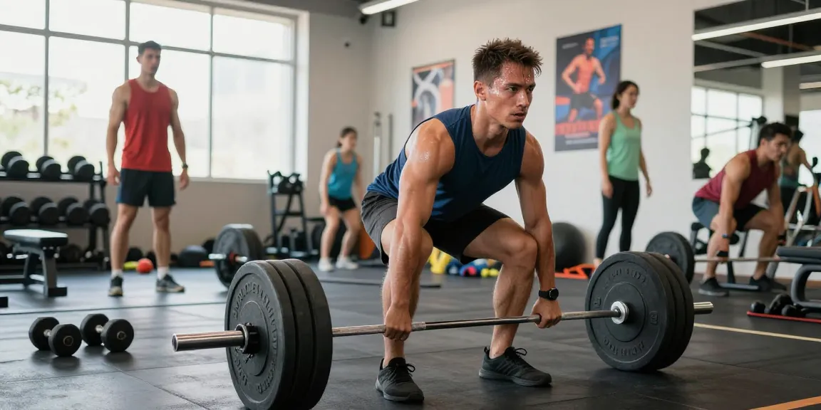 Beligas Shop showcasing a modern gym environment with an athlete performing deadlifts surrounded by fitness equipment.