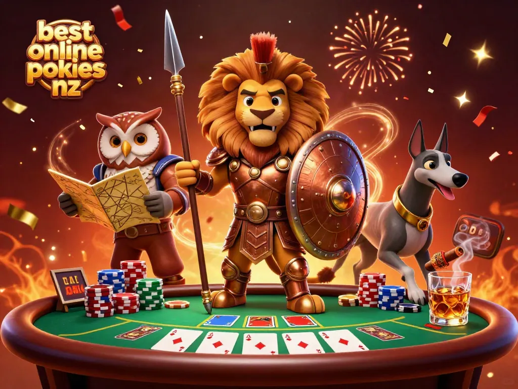 Play exciting games at the best online pokies nz, featuring vibrant characters and dynamic casino elements.