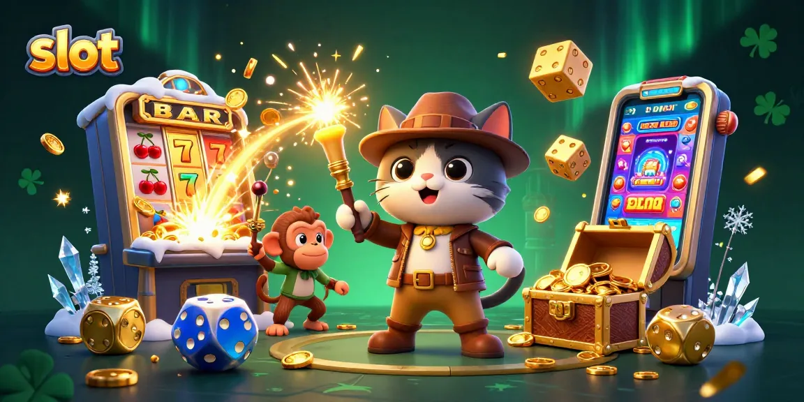 Spin the slot reels to unlock treasures in this thrilling casino adventure illustration.