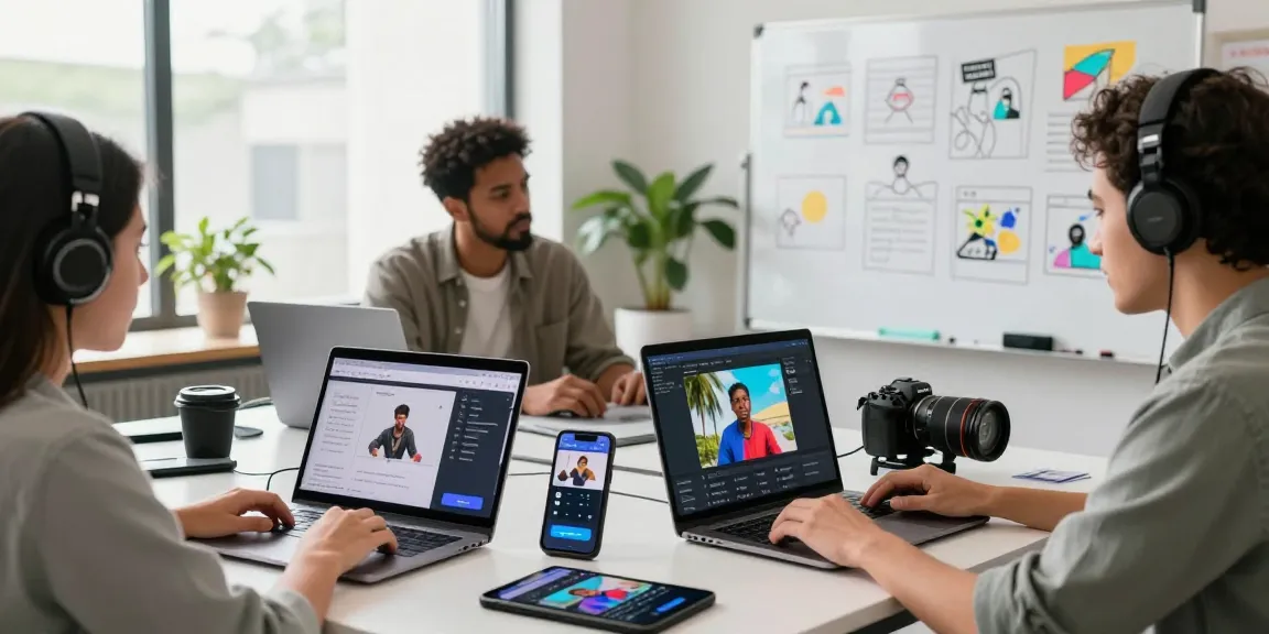 Team members using seedance 2.0 for collaborative AI video production in a creative workspace.
