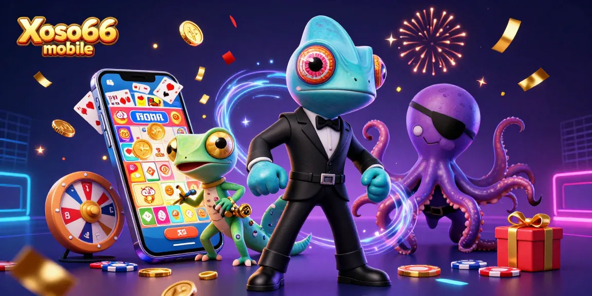 Engage with Xoso66 mobile for an electrifying lottery gaming adventure featuring dynamic characters and vibrant visuals.