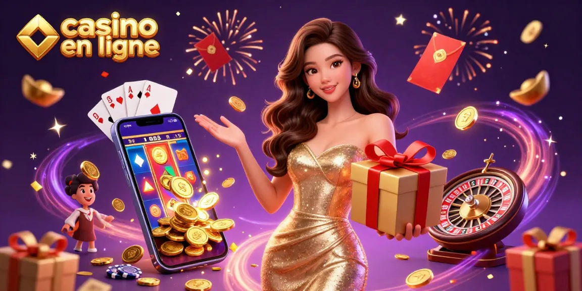 Découvrez l'excitation des casinos en ligne avec une illustration festive de jeux et de célébration.