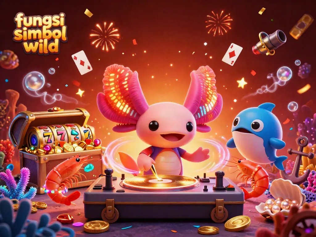 Visualisasi fungsi simbol wild dalam konteks permainan slot online, menampilkan karakter kartun dalam suasana yang menarik.