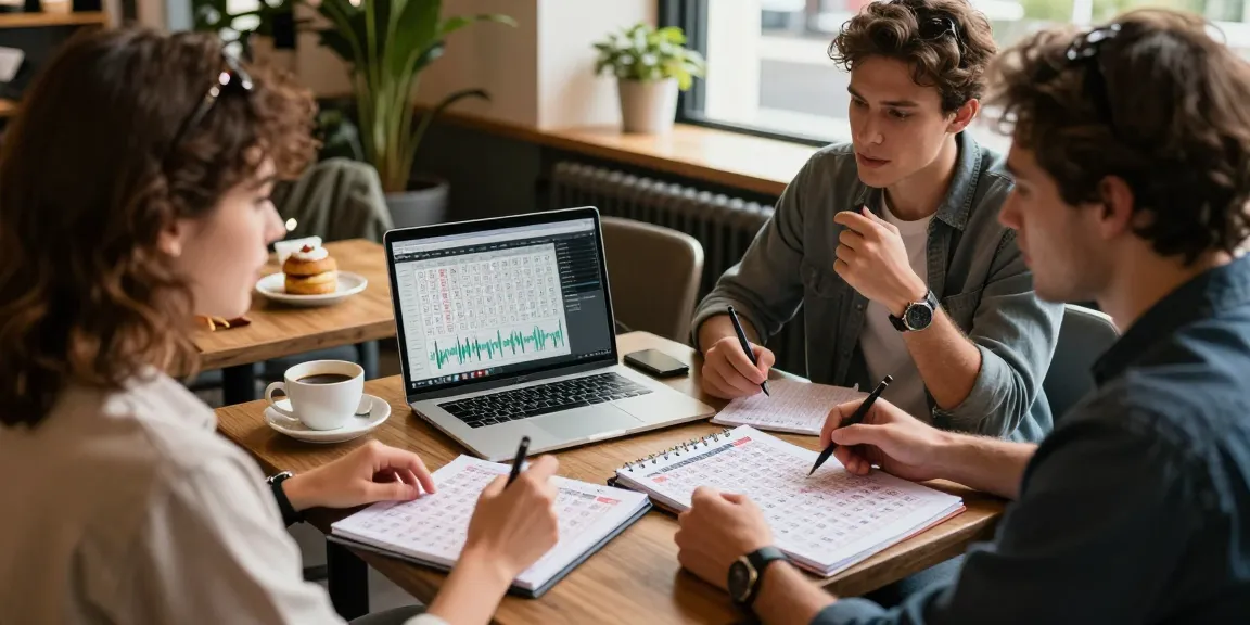 Diskusi tentang nomor rejeki dengan analisis di kafe, menunjukkan pola angka dan ramalan.