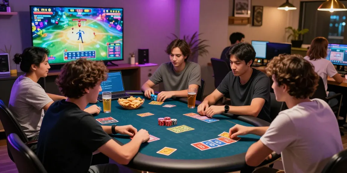 Friends enjoying an exciting game bài đổi thưởng in a vibrant gaming environment.