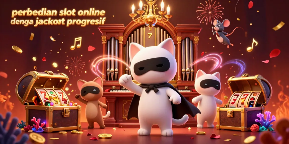 Gambaran perbedaan slot online dengan jackpot progresif dalam suasana kasino 3D.
