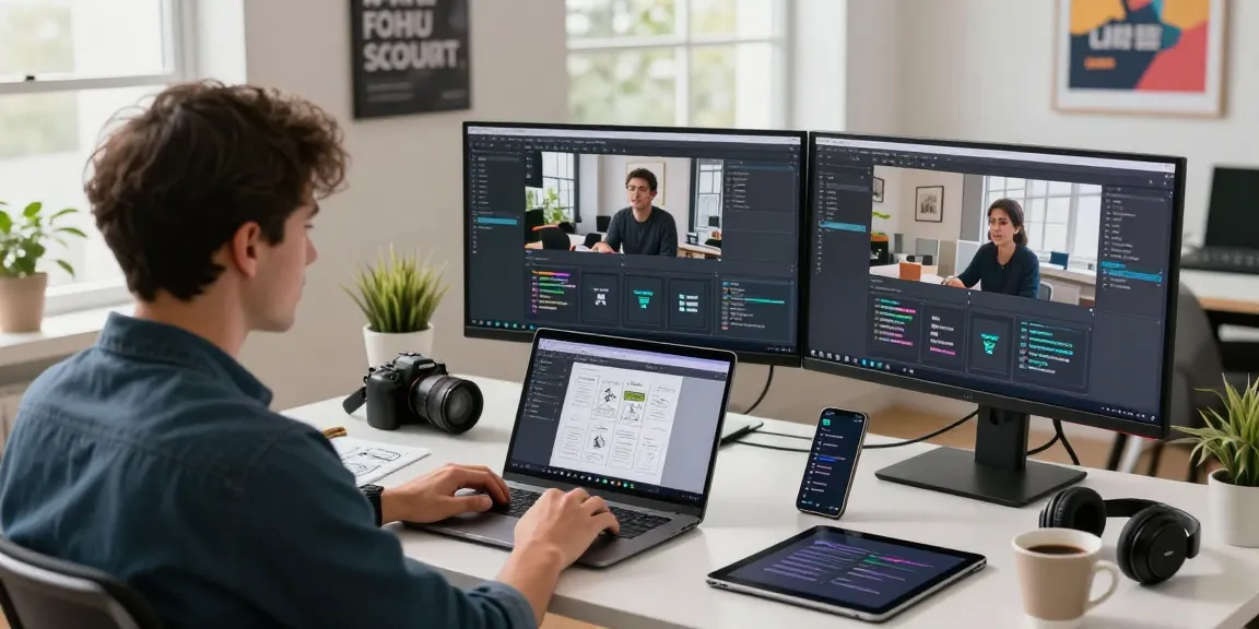 Video to prompt analysis scene with a creator using AI technology in a modern workspace.