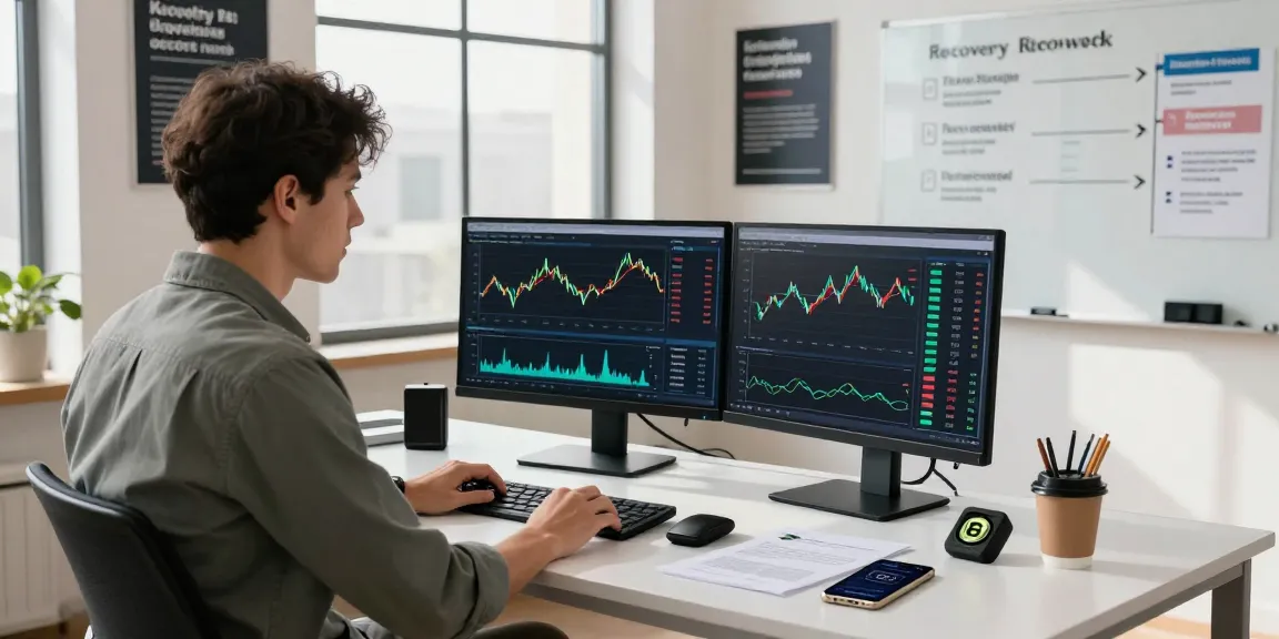 Recover lost crypto strategies in a focused office environment with a professional analyzing trends.