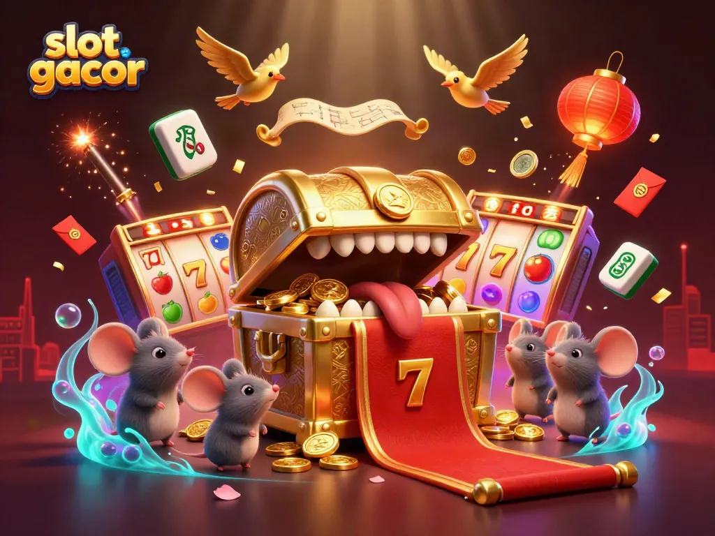 Play thrilling slot gacor games with captivating visuals and immersive elements in a vibrant casino scene.